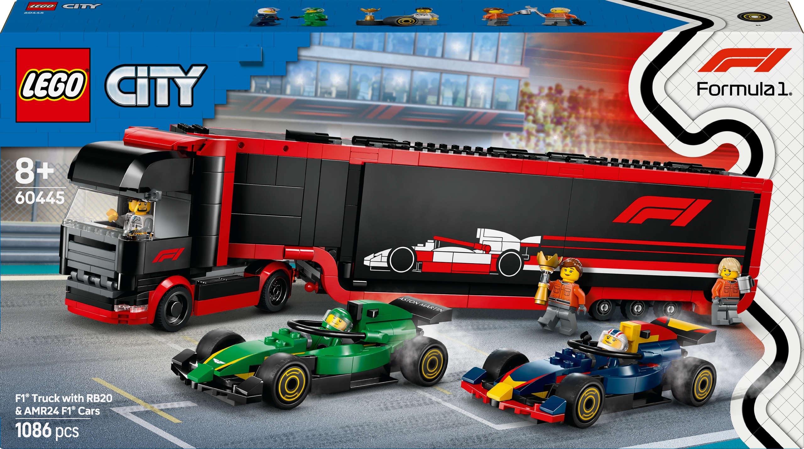 LEGO City 60445 City 60445 F1 Truck s autami F1 RB20 a AMR24
